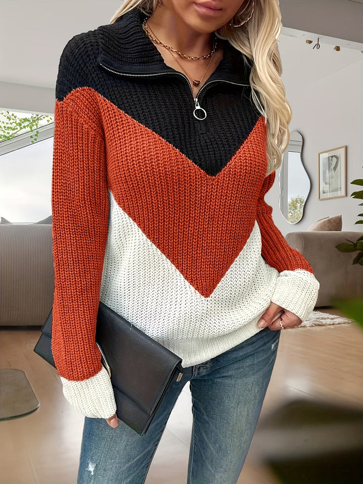 Fagina - Elegante Maglione Lavorato a Maglia Con Mezza ZIP