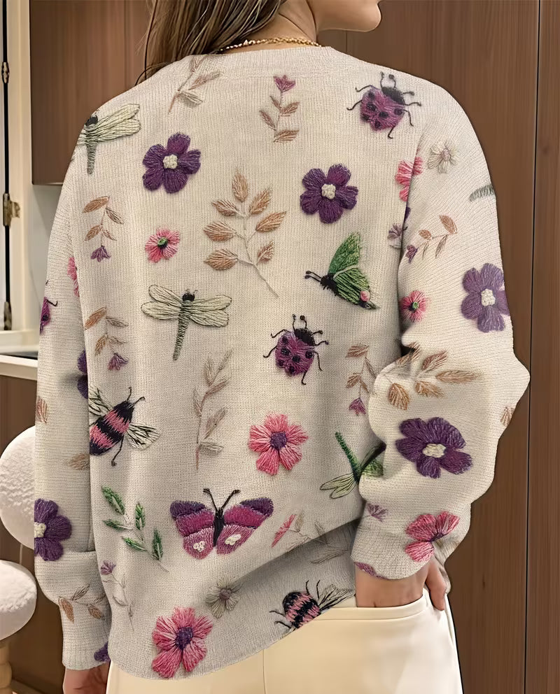 Nigella - Maglione Casual Con Stampa Floreale E Di Insetti