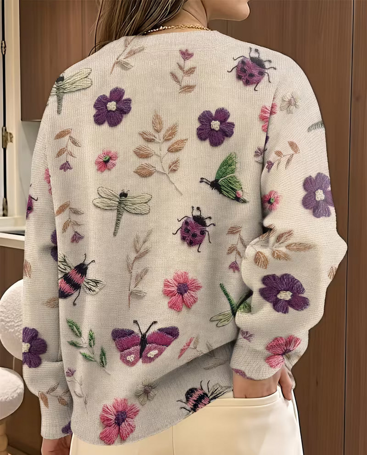 Nigella - Maglione Casual Con Stampa Floreale E Di Insetti