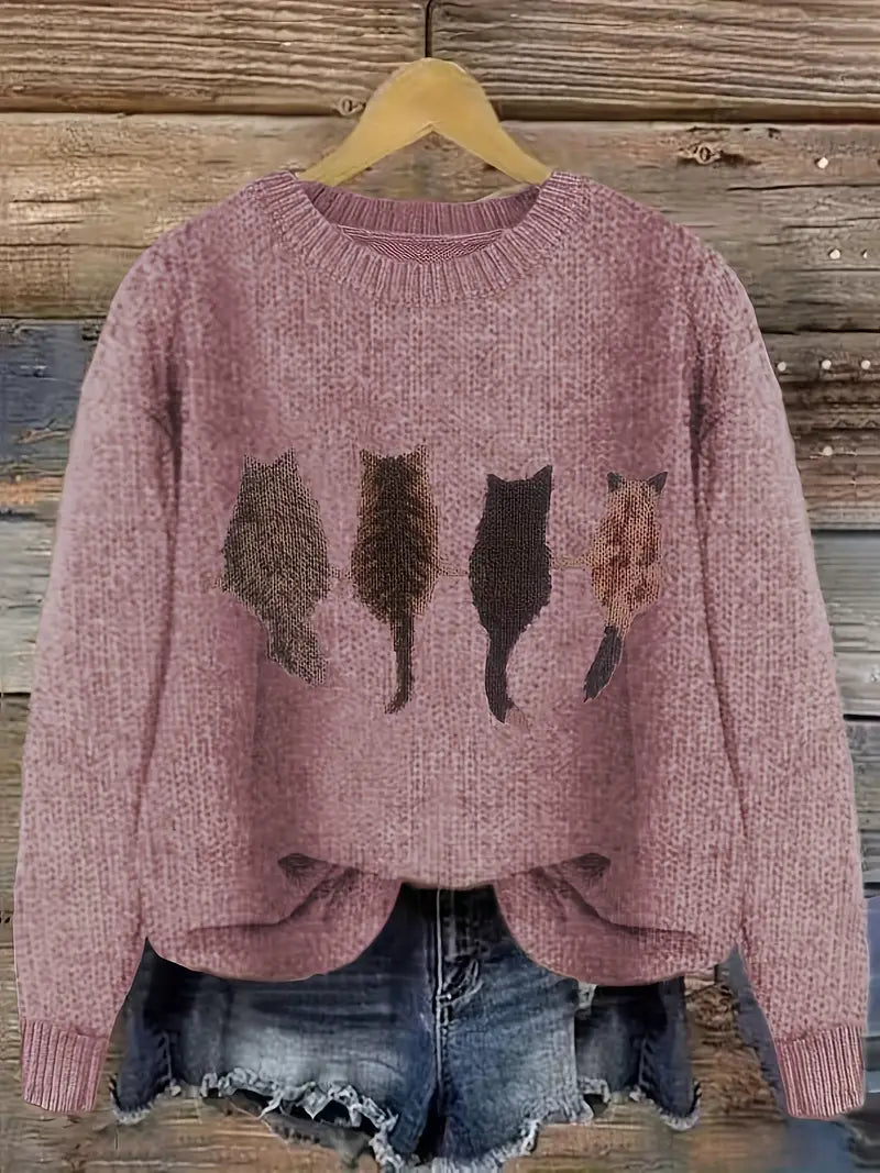 Urvana - Maglione a Maniche Lunghe Con Stampa Gatto