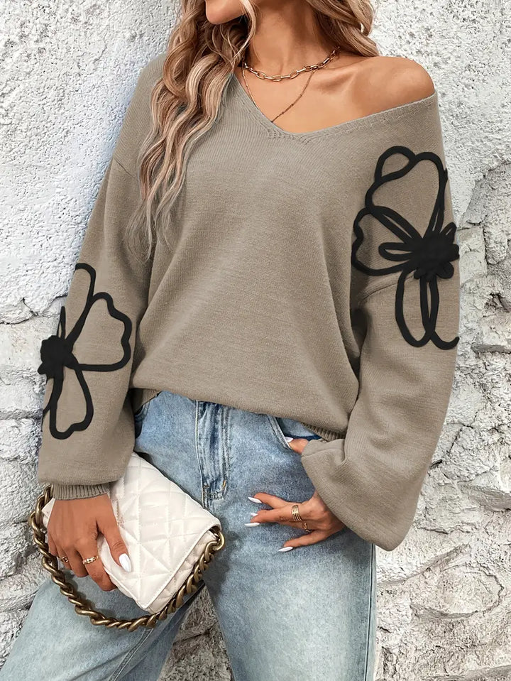 Semira - Maglione a Maniche Lunghe Con Ricami Floreali