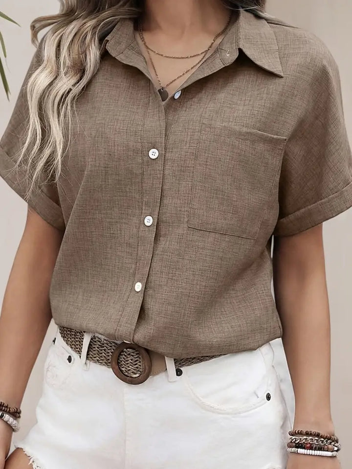 Avina - Elegante Camicia a Maniche Corte Con Taschino