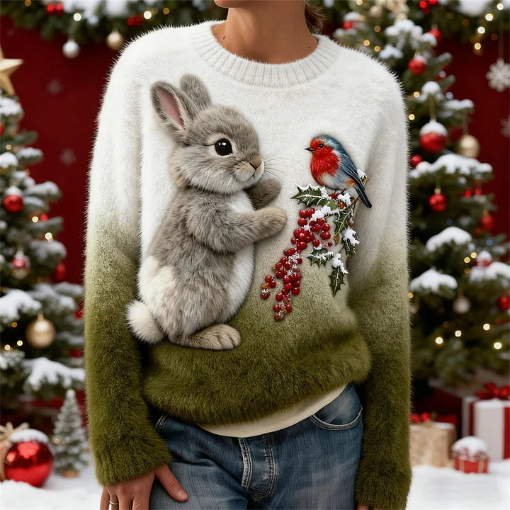 Suzette - Maglione di Peluche Con Coniglio Natalizio