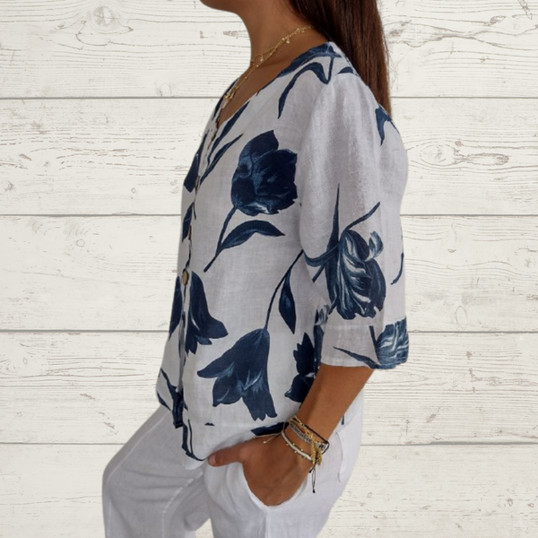 Despoina - Elegante Top Con Stampa Floreale e Bottoni