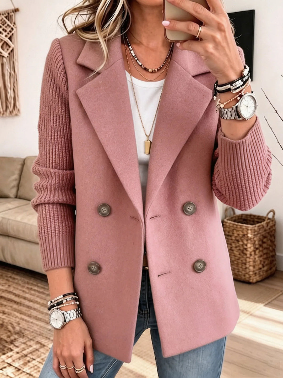 Winchell - Giacca Autunnale Alla Moda Con Maniche Lavorate a Maglia
