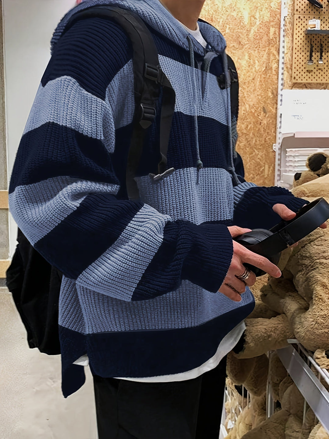 Tenzin - Felpa Oversize Con Cappuccio In Maglia a Righe