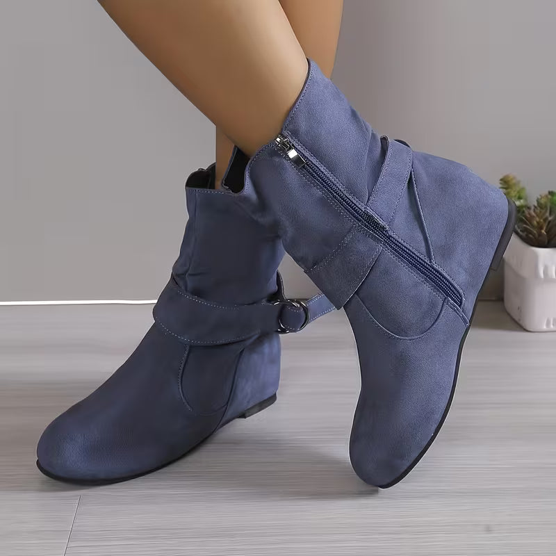 Belynda - Slouchy Wedge Ankle Boots with Buckle Strap