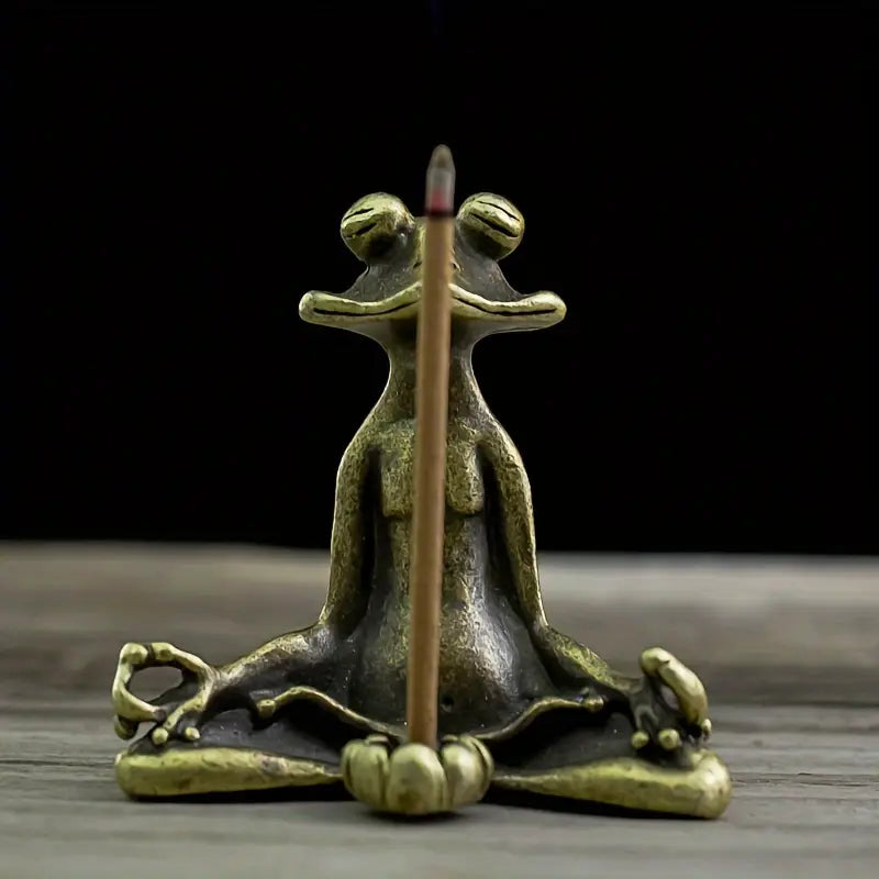 Meditoad - Elegante Portaincenso a Forma Di Rana In Metallo