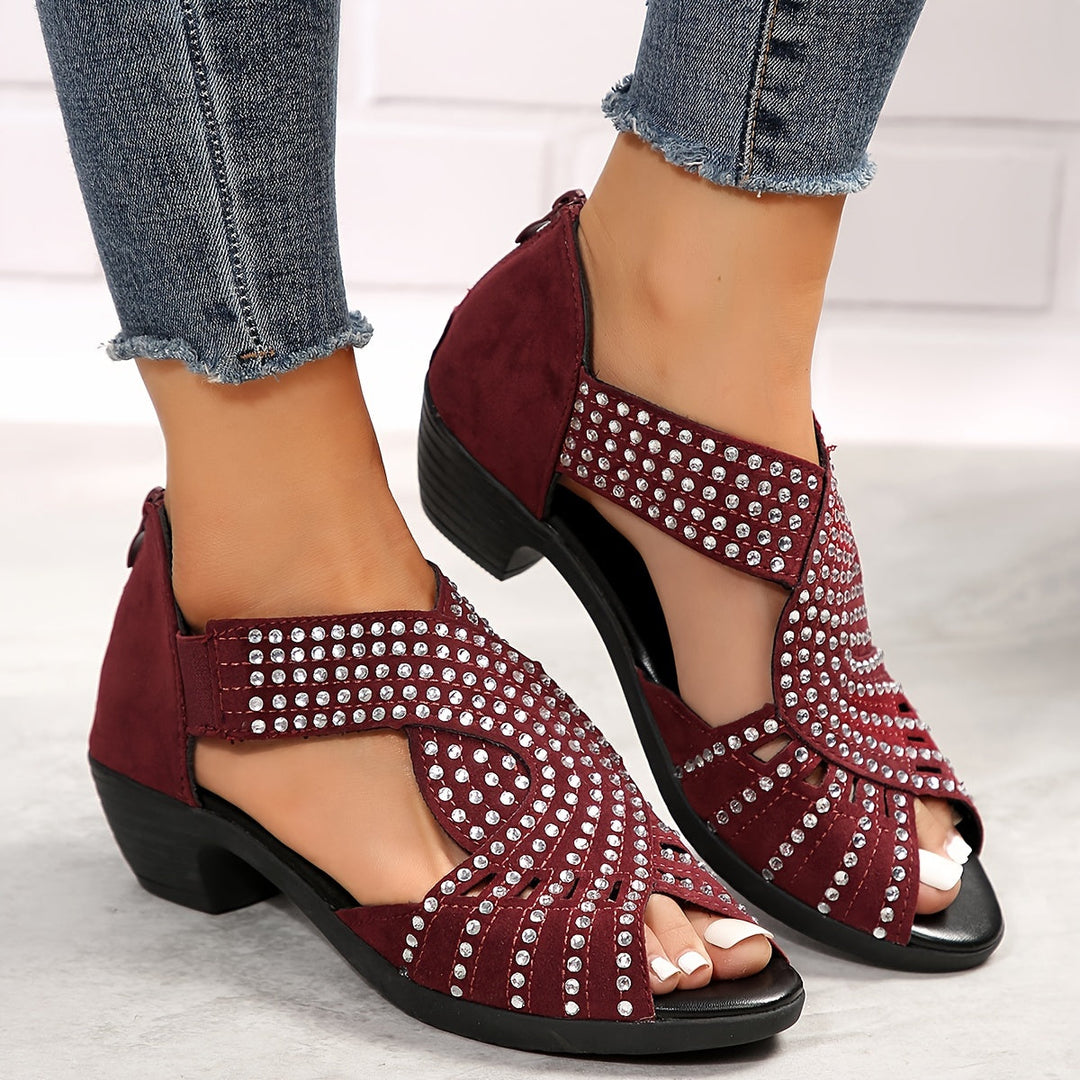 Denuta - Sandali Con Zeppa e Punta Aperta Decorati Con Strass