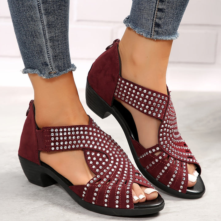 Denuta - Sandali Con Zeppa e Punta Aperta Decorati Con Strass