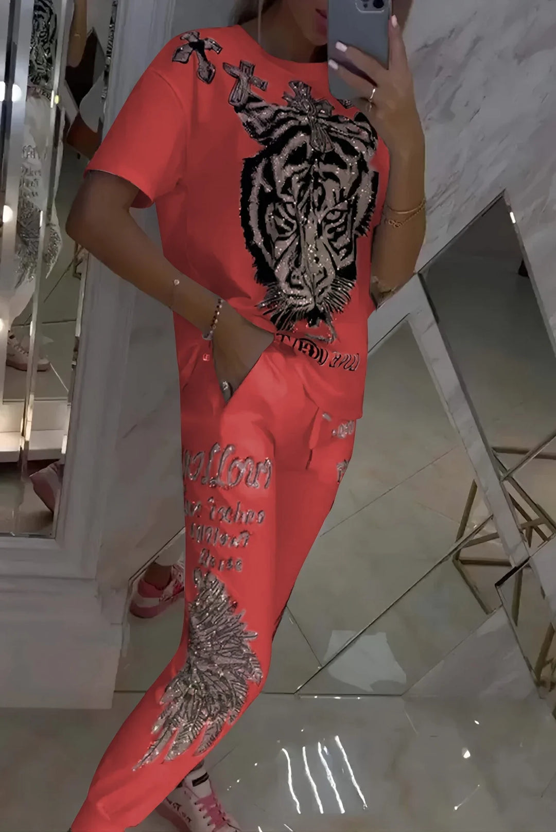 Quinzella - Set Pantaloni e Top Stampati Alla Moda