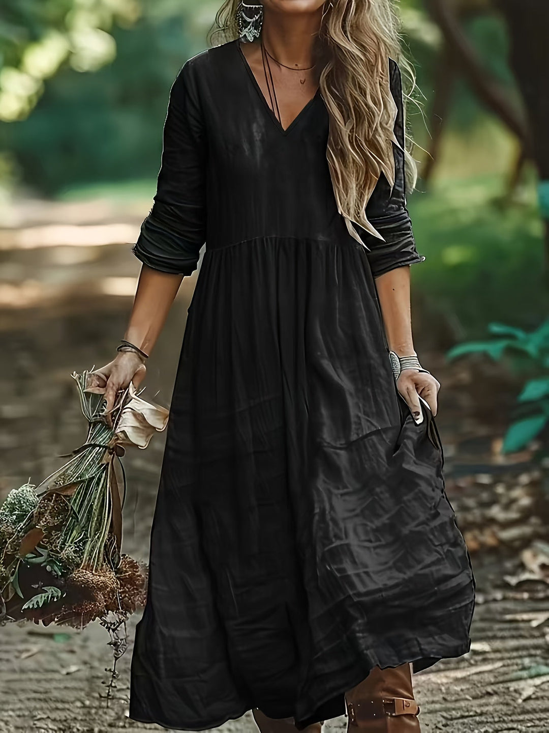Shirron - Abito Lungo Alla Moda Con Scollo a V