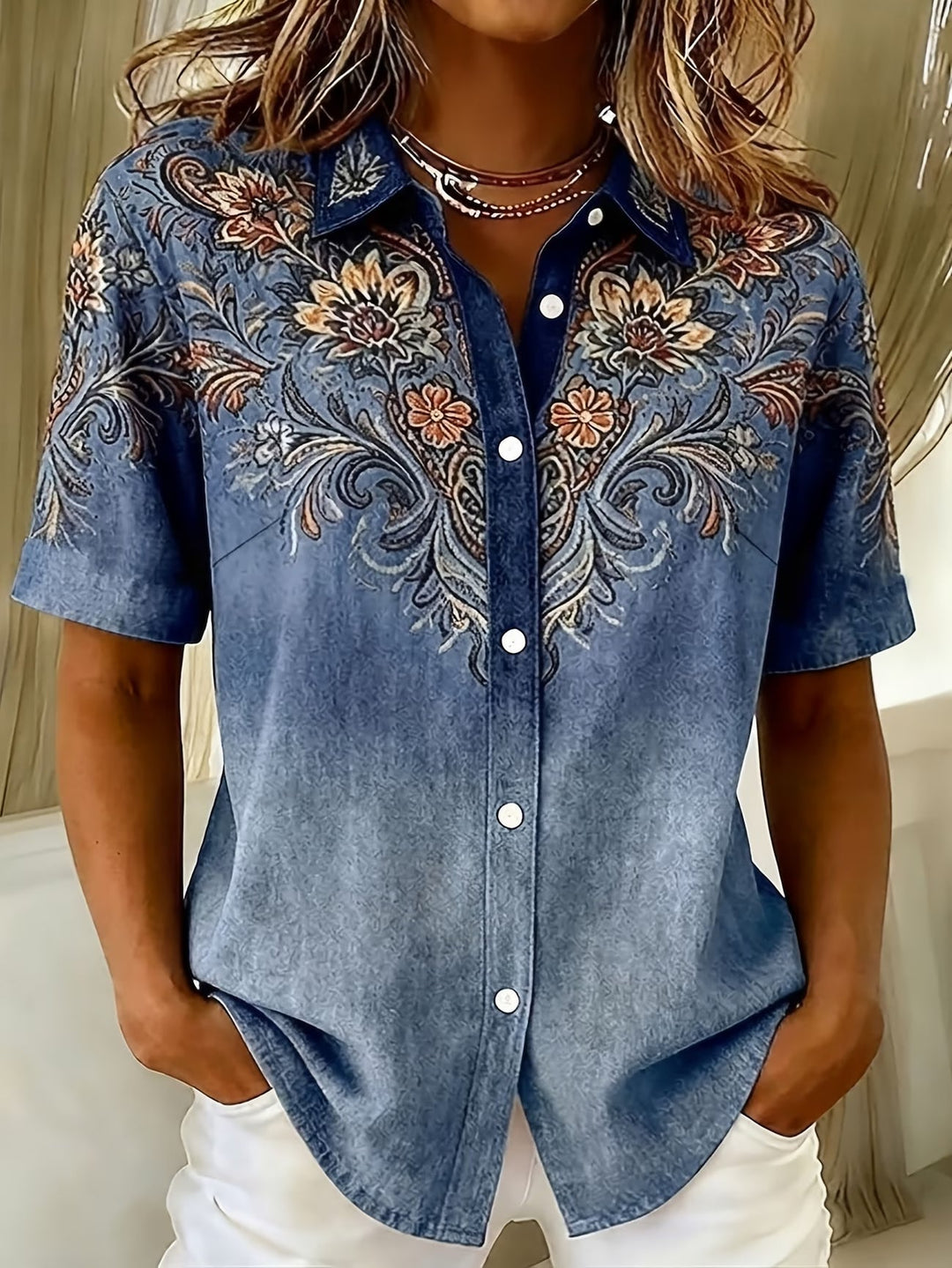 Marcelena - Camicia Casual a Maniche Corte Con Bottoni