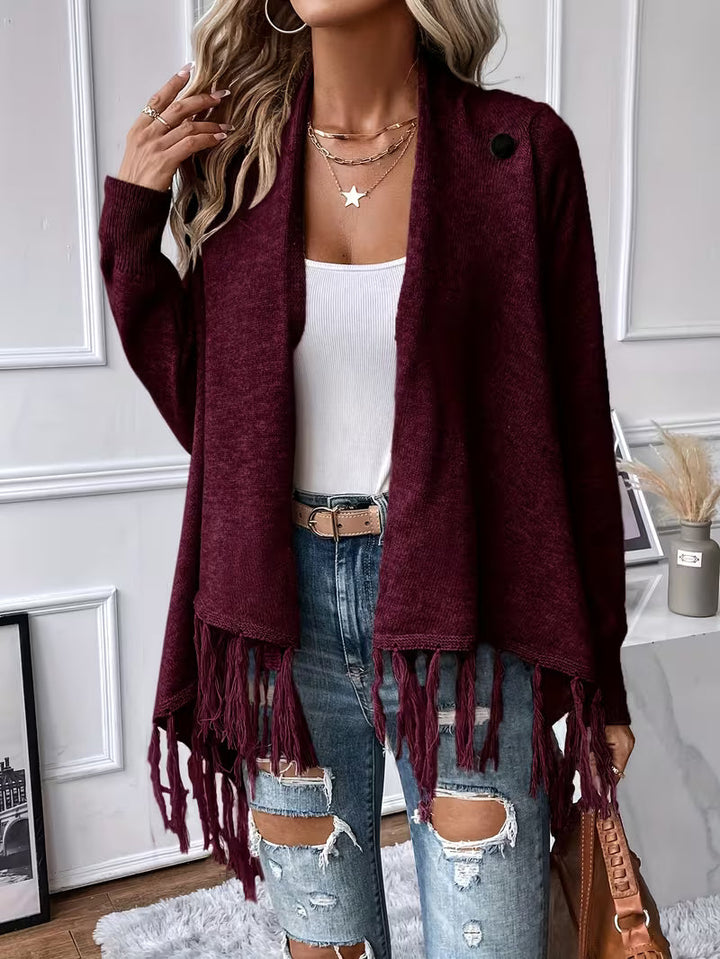 Busra - Cardigan Con Scollo Drappeggiato E Bordi Con Frange