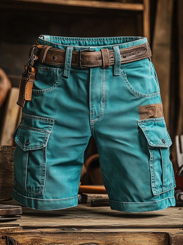 Pantaloncini Cargo Multiuso Da Uomo in Tessuto Ripstop Retrò (Con Cintura)