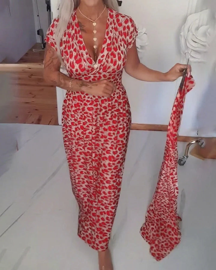 Erendira - Elegante Abito Con Scollo a V e Stampa Leopardata
