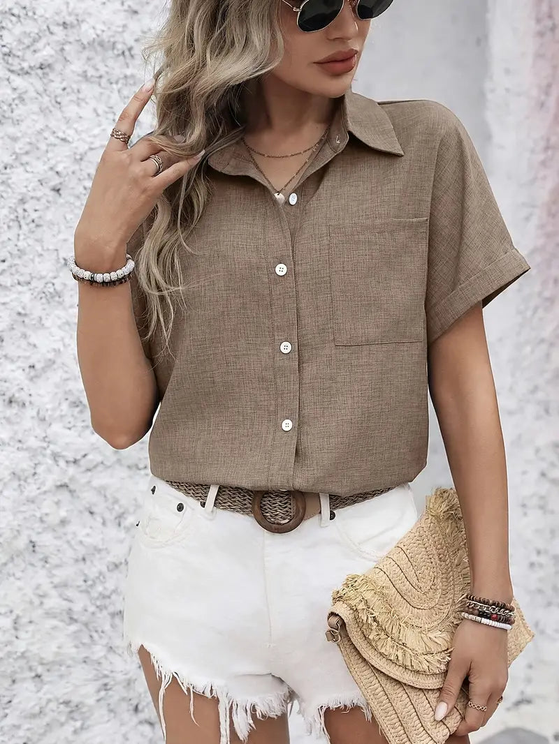Avina - Elegante Camicia a Maniche Corte Con Taschino