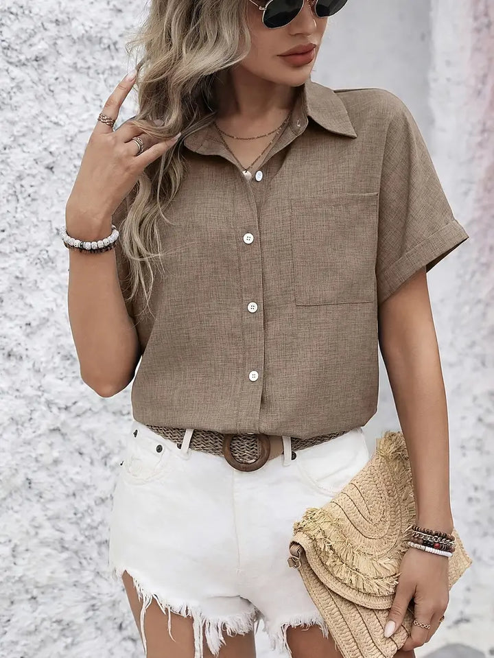 Avina - Elegante Camicia a Maniche Corte Con Taschino
