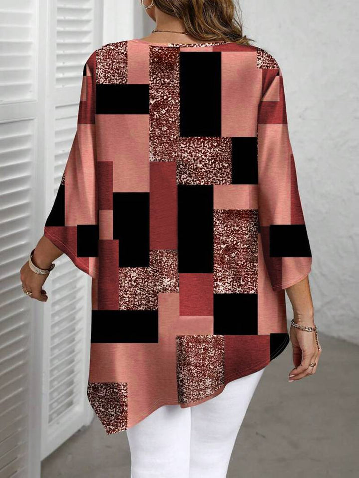 Nurit - Camicetta Oversize a Quadri Con Stampa e Maniche Corte