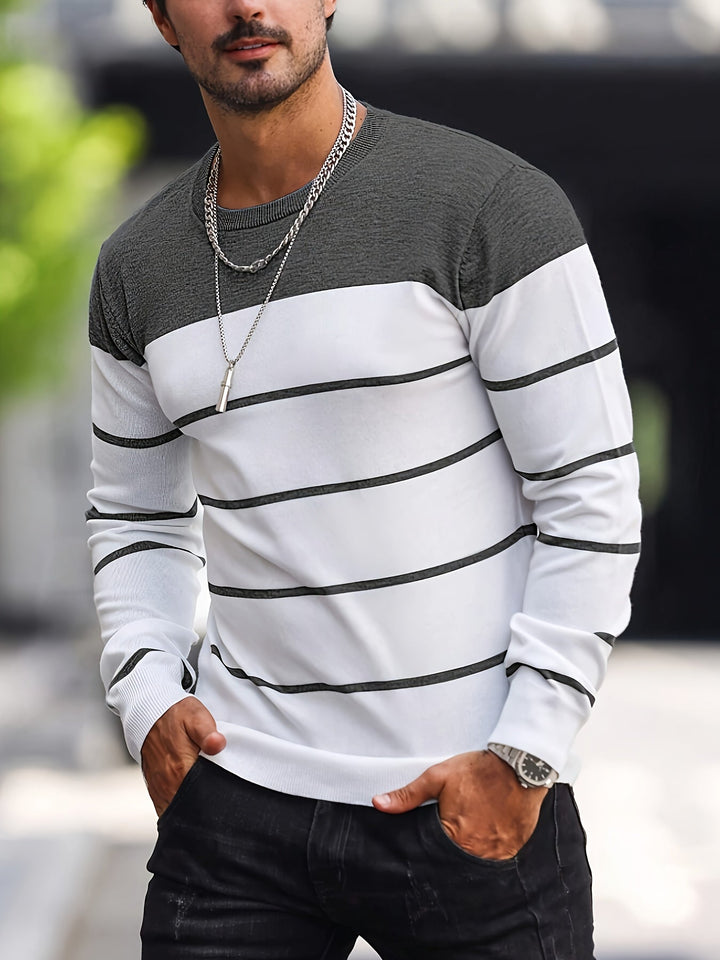 Michiel - Maglione Casual a Righe con Maniche Lunghe