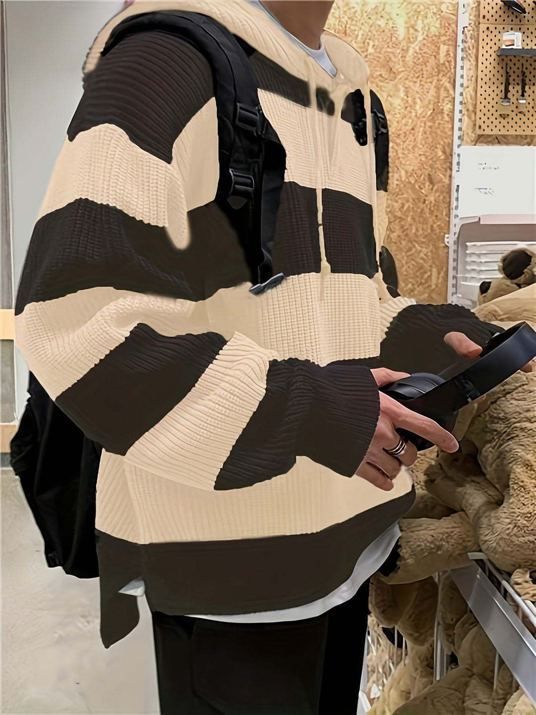 Tenzin - Felpa Oversize Con Cappuccio In Maglia a Righe