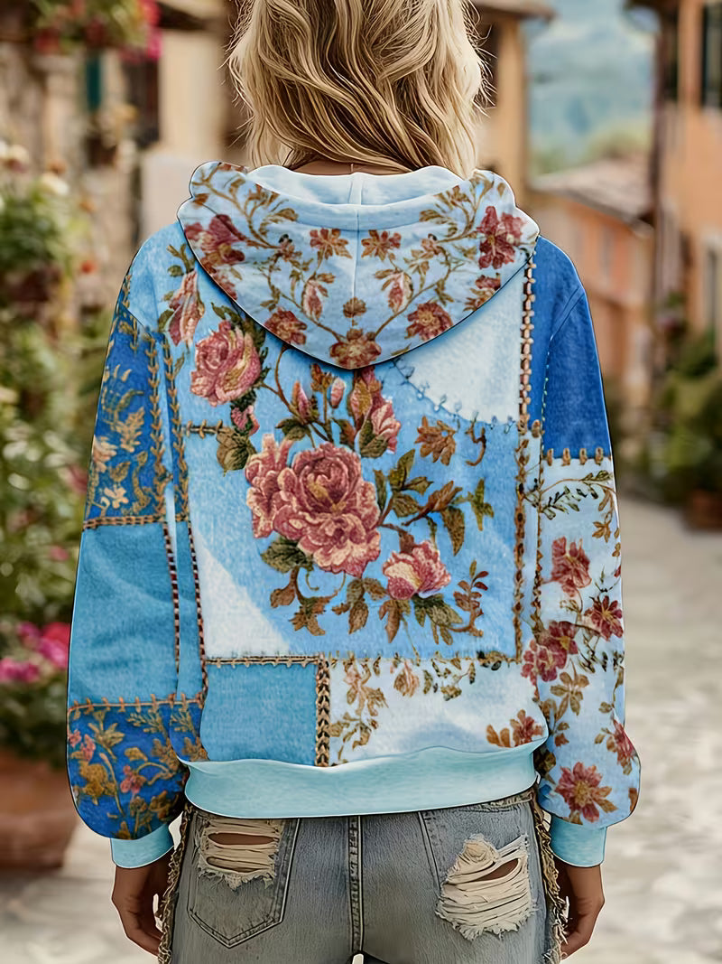 Norella - Felpa Con Cappuccio a Maniche Lunghe in Patchwork Floreale