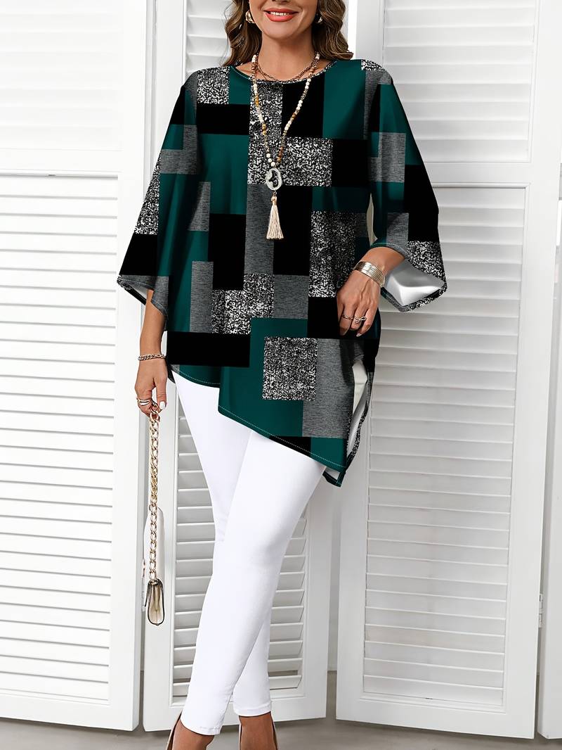 Nurit - Camicetta Oversize a Quadri Con Stampa e Maniche Corte