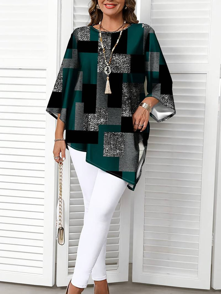 Nurit - Camicetta Oversize a Quadri Con Stampa e Maniche Corte
