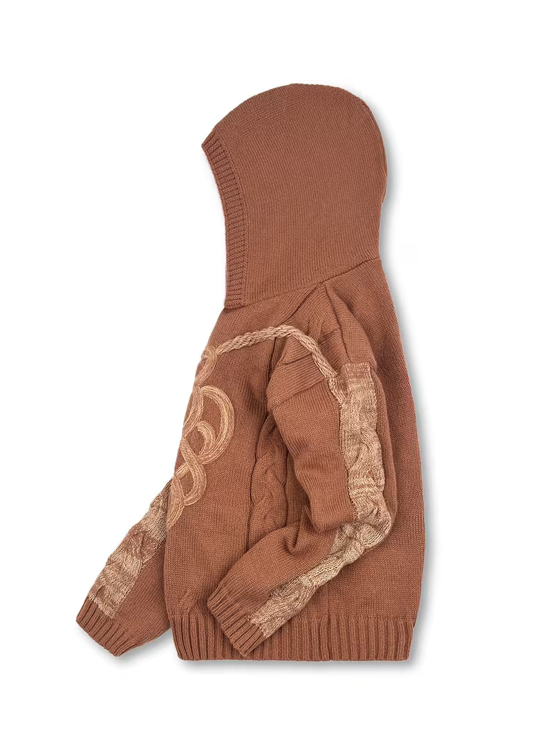 Cypriana - Elegante Maglione Lavorato a Maglia Con Cappuccio