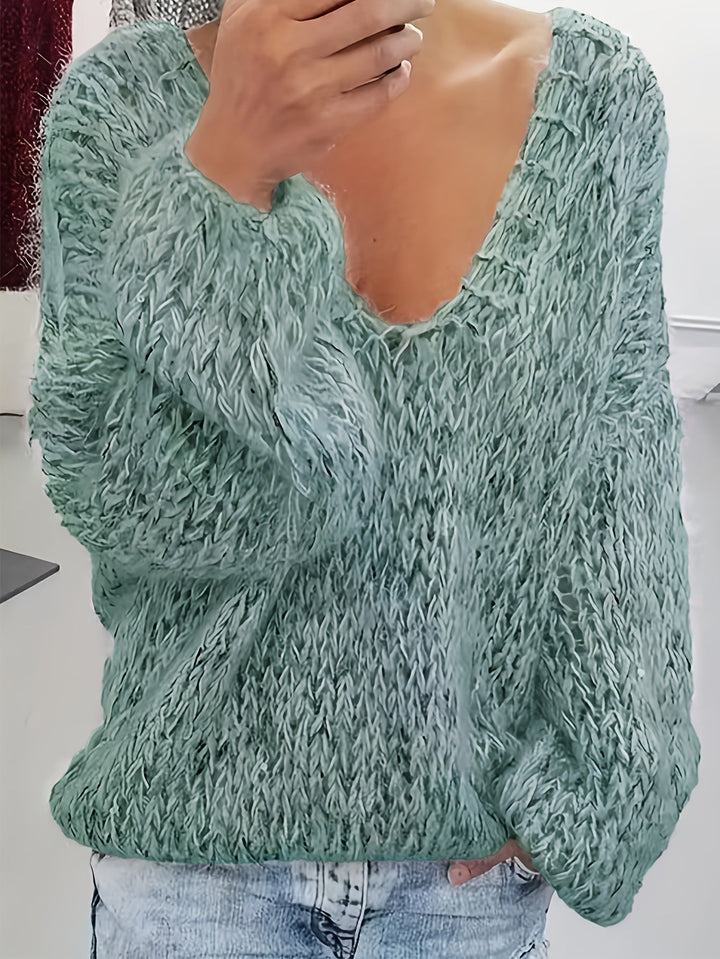 Vriona - Maglione a Maniche Lunghe Lavorato a Maglia Con Scollo a V