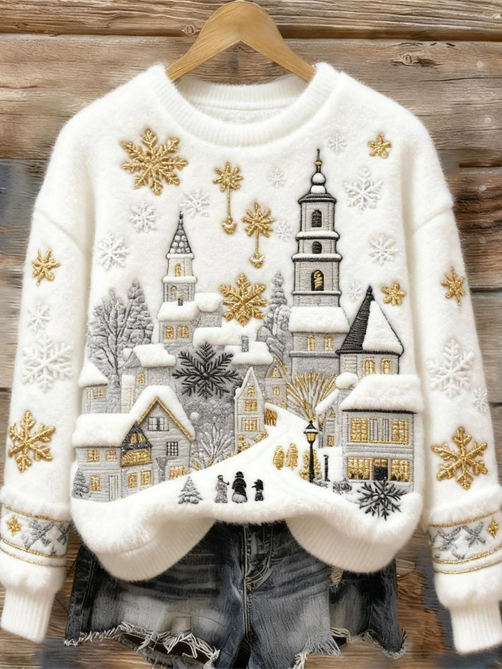 Kenisha - Maglione Accogliente con Ricamo Natalizio Innevato