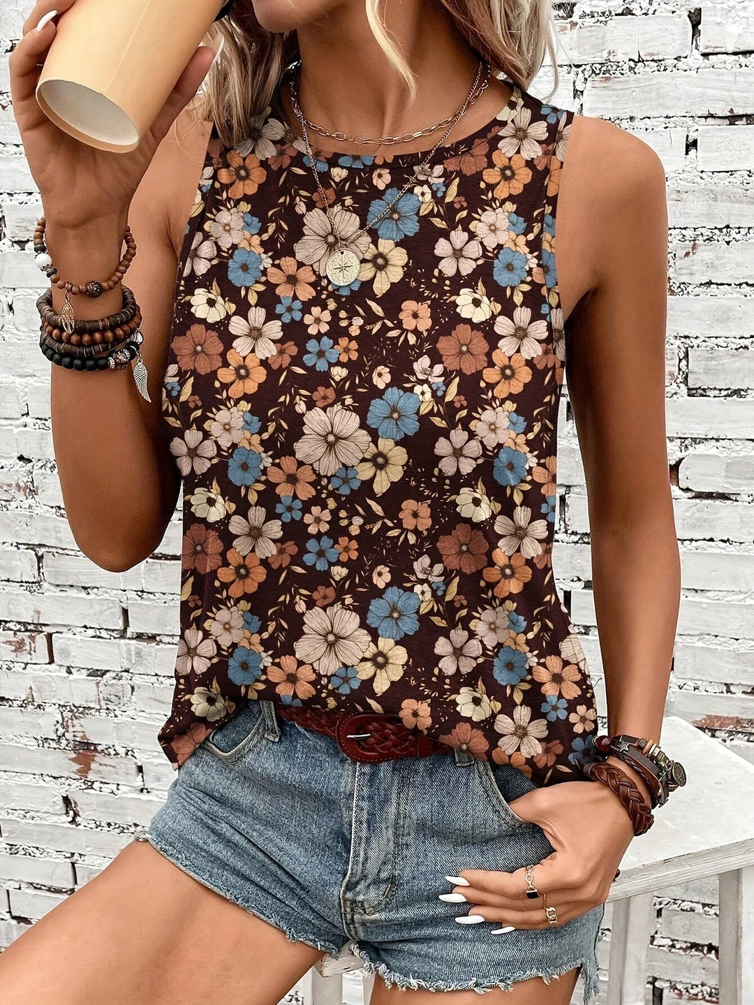 Lilou - Top Estivo Casual Con Stampa Floreale