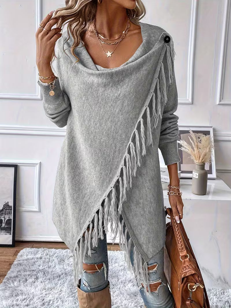 Busra - Cardigan Con Scollo Drappeggiato E Bordi Con Frange