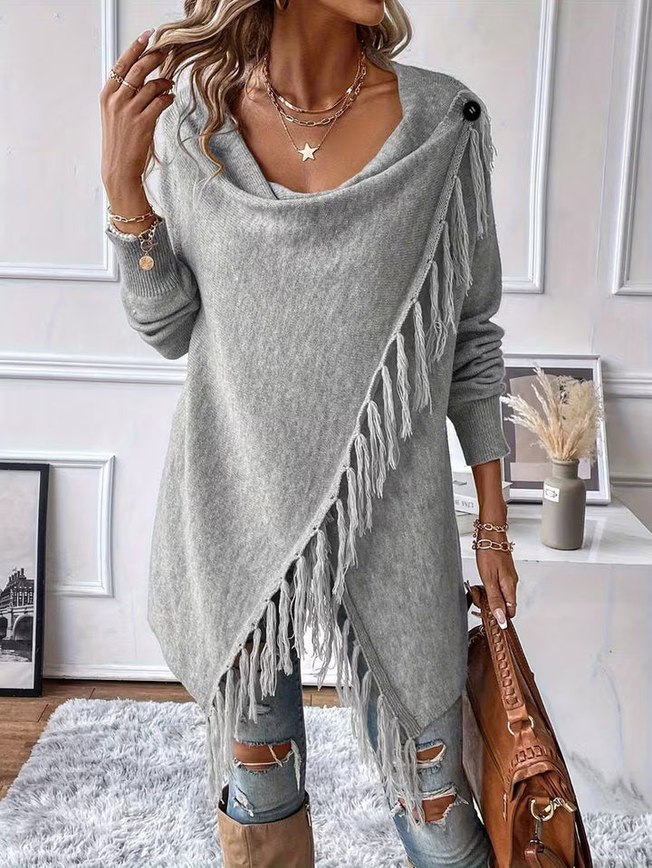 Busra - Cardigan Con Scollo Drappeggiato E Bordi Con Frange