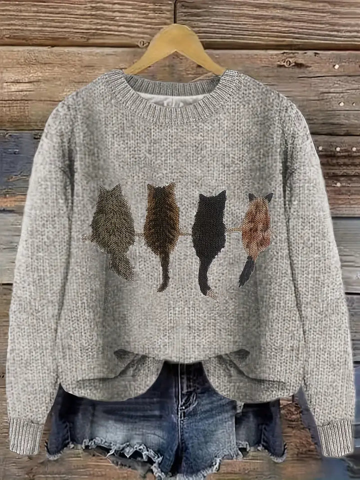 Urvana - Maglione a Maniche Lunghe Con Stampa Gatto