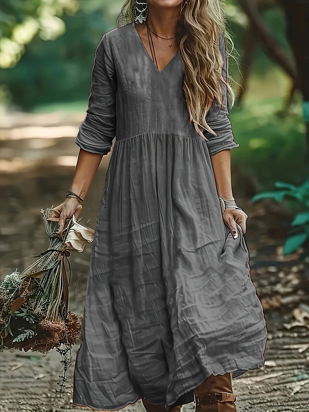 Shirron - Abito Lungo Alla Moda Con Scollo a V