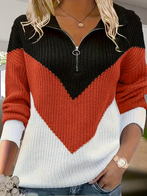 Fagina - Elegante Maglione Lavorato a Maglia Con Mezza ZIP