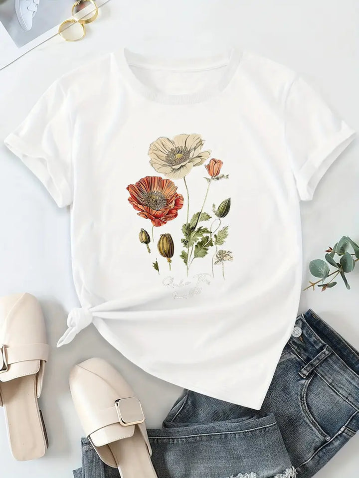 Aimilia - Elegante Maglietta A Maniche Corte Con Stampa Floreale