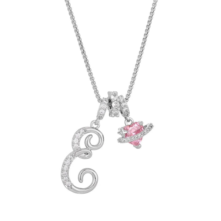 Nerute - Collana Con Iniziale e Ciondolo a Forma di Cuore Rosa