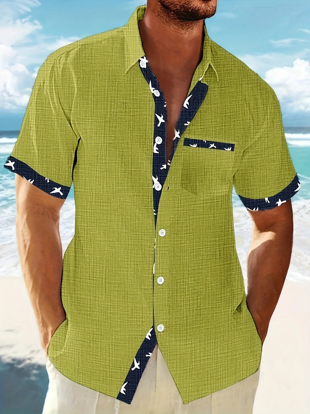Trofim - Elegante Camicia Con Stampa Uccellino
