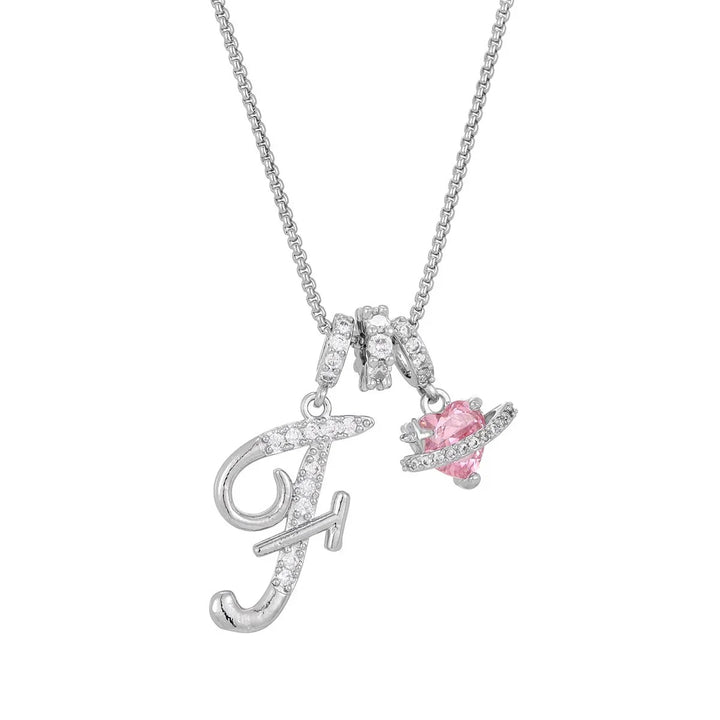 Nerute - Collana Con Iniziale e Ciondolo a Forma di Cuore Rosa