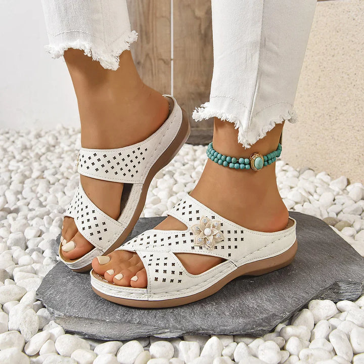 Kristine - Ortopedici A Fiore Casual Con Zeppa Tacco Sandali