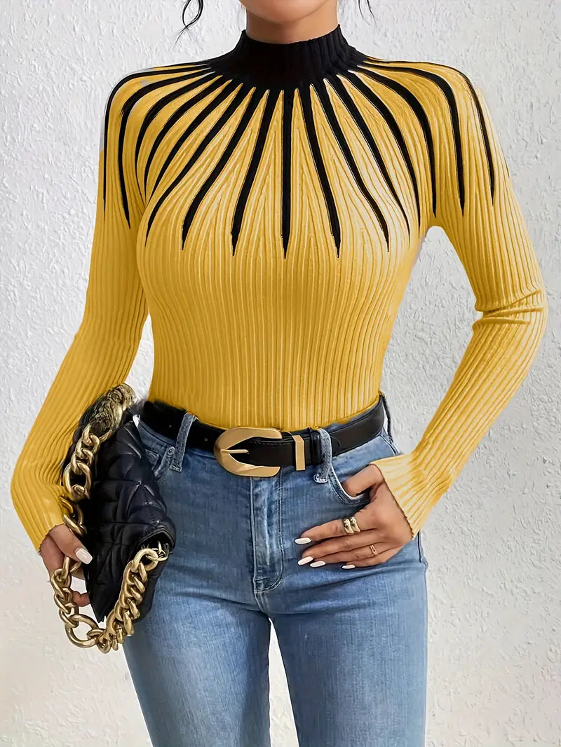 Maider - Elegante Maglione a Maniche Lunghe Con Collo Alto