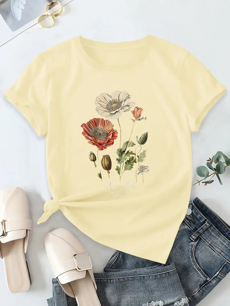 Aimilia - Elegante Maglietta A Maniche Corte Con Stampa Floreale