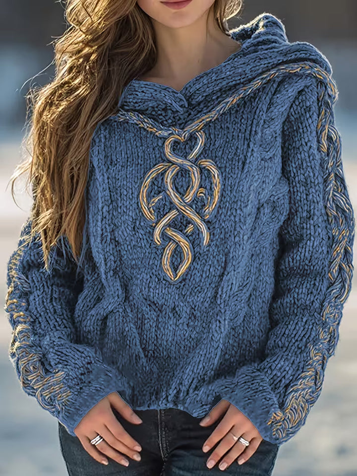 Cypriana - Elegante Maglione Lavorato a Maglia Con Cappuccio