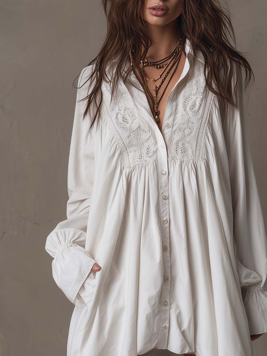 Amparo - Abito camicia a Maniche Lunghe con orlo Irregolare
