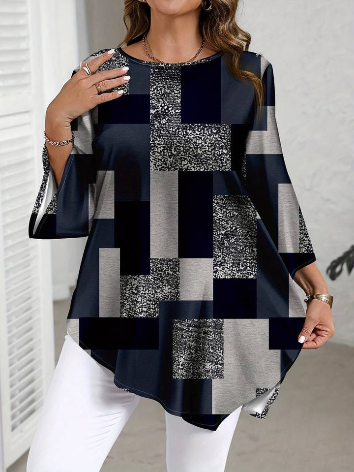 Nurit - Camicetta Oversize a Quadri Con Stampa e Maniche Corte