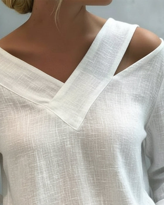 Makeeta - Elegante Top Con Scollo a V e Spalline