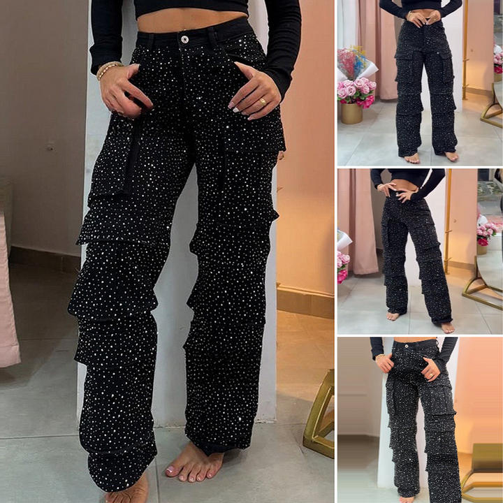 Leseli - Eleganti Pantaloni Cargo Con Finitura Lucida