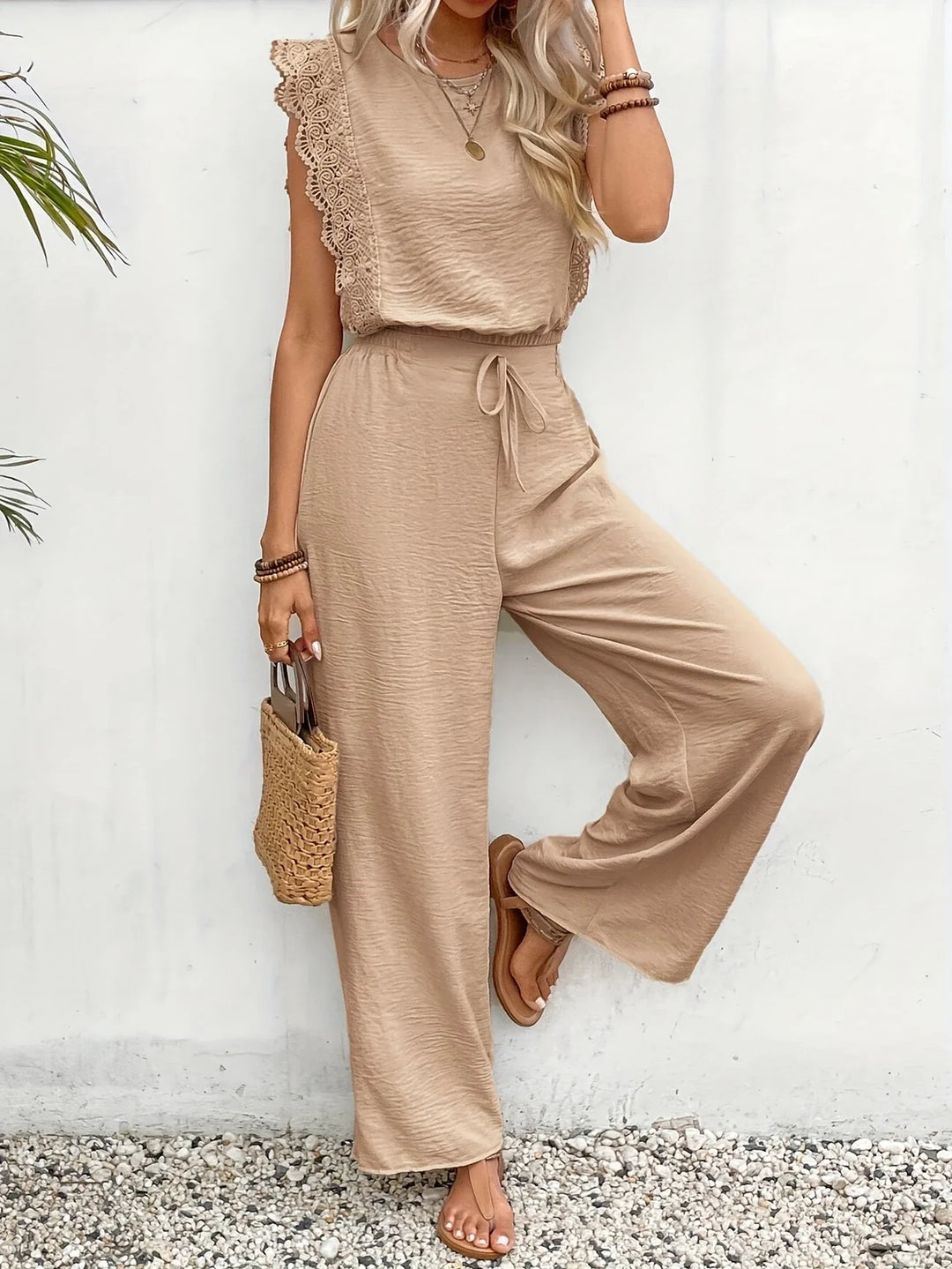 Ziva - Elegante Top In Pizzo e Pantaloni a Gamba Larga